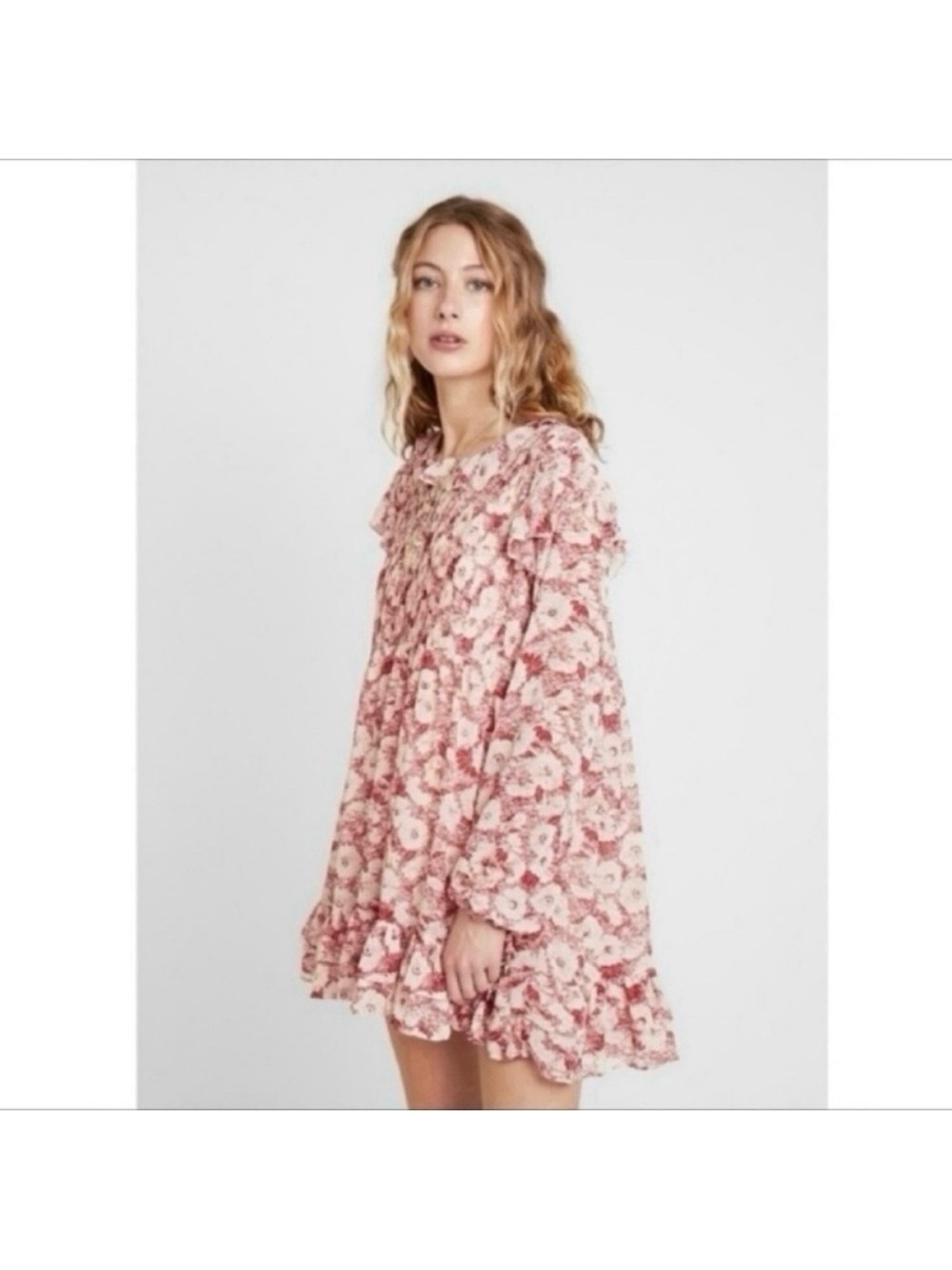 Free people these dreams floral long sleeve boho festival ruffle feminine dress